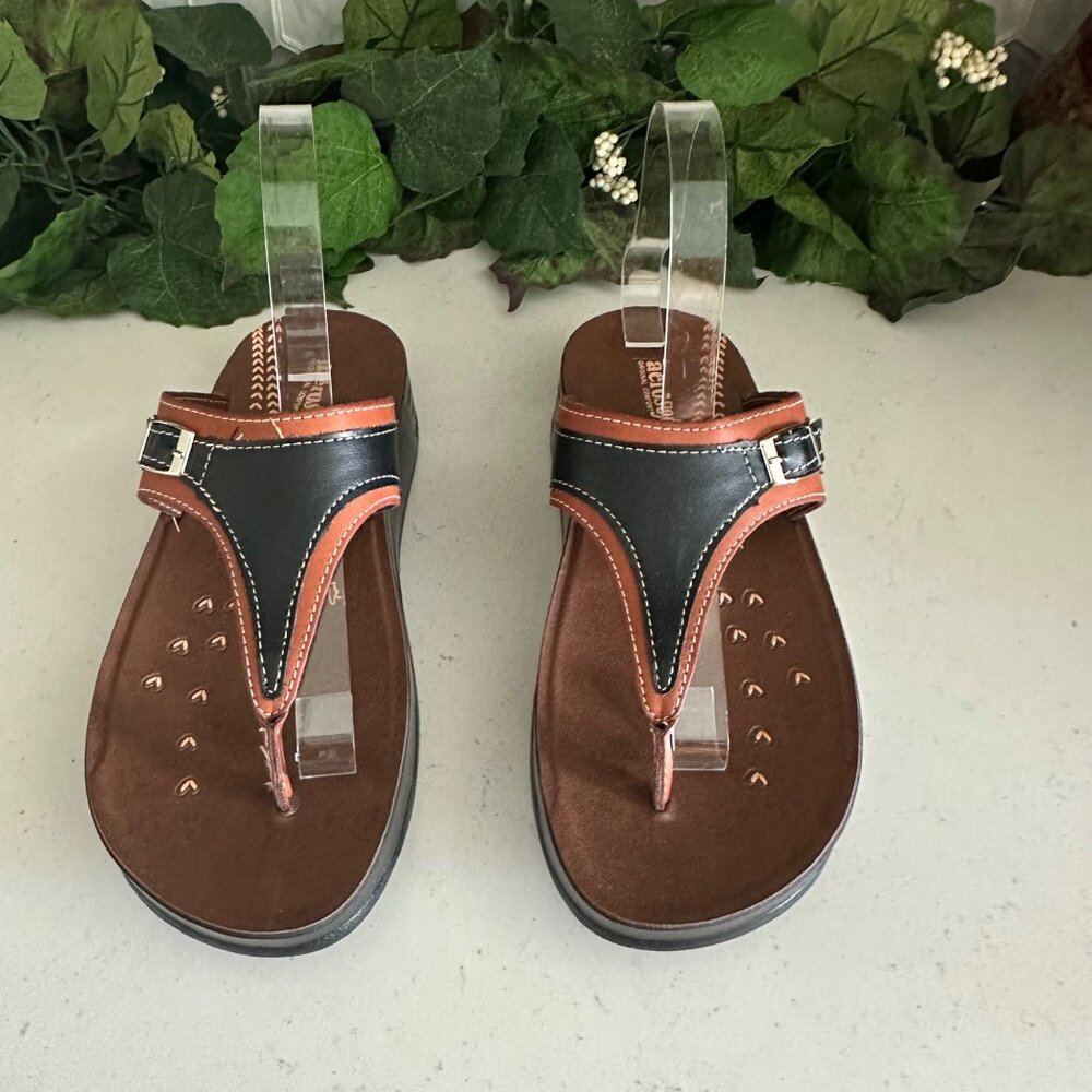 Aerosoles Womens Slip-On Sandals Size 7 Brown & Black Faux Leather Thong Style